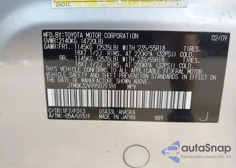 2009 Toyota Rav4 Sport V6 из США, поврежденный, VIN JTMBK32V995079388